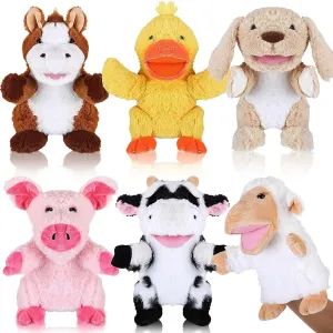 Liliful 6 Pieces Animal Hand Puppets Kids with Working Mouth Animal Puppets Toddler Plush Toy for Show Theater Birthday Easter Basket Stuffers(Farm Animal)
