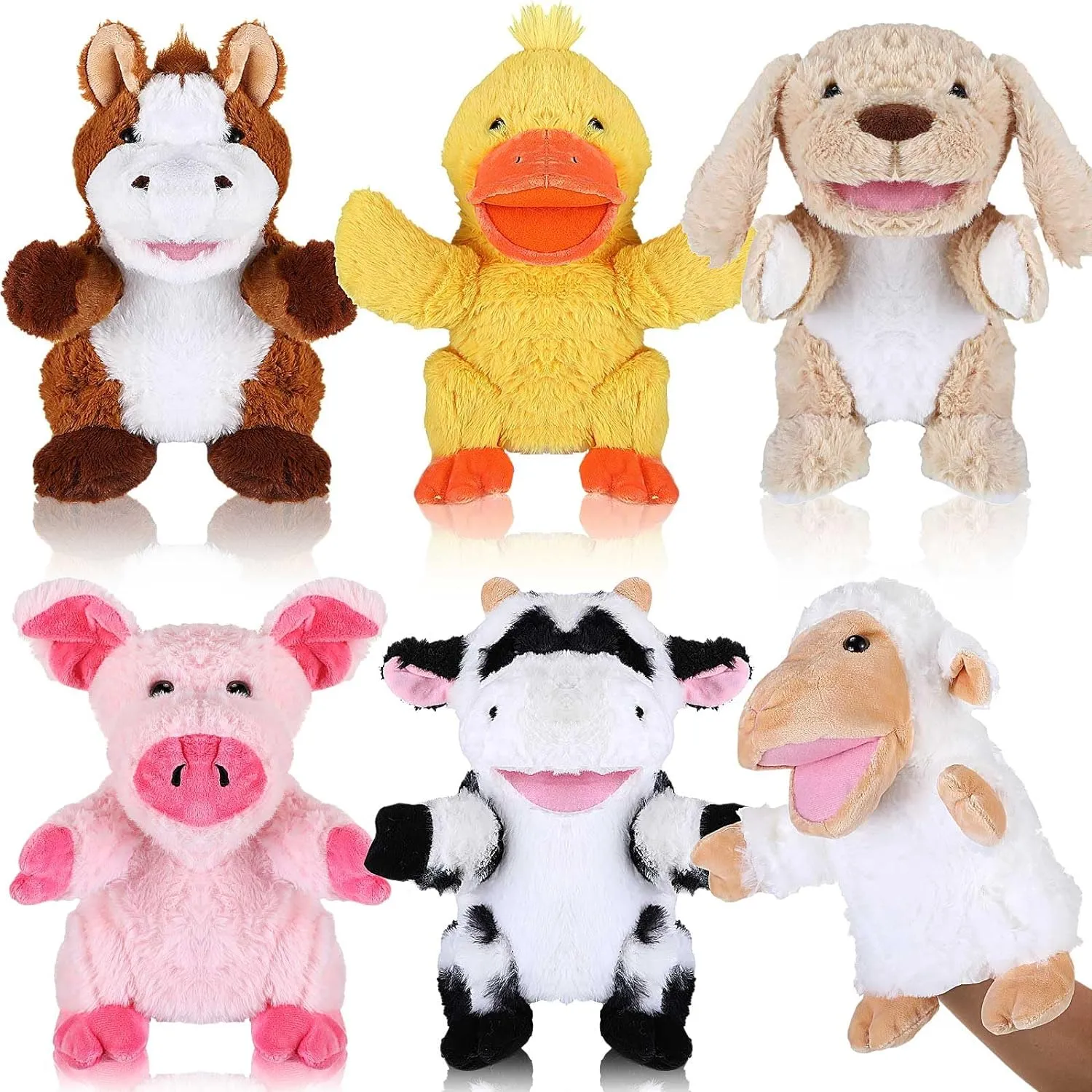 Liliful 6 Pieces Animal Hand Puppets Kids with Working Mouth Animal Puppets Toddler Plush Toy for Show Theater Birthday Easter Basket Stuffers(Farm Animal)