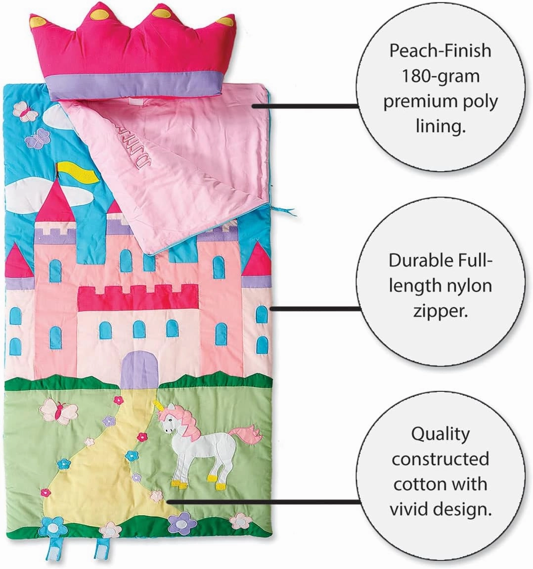 Lillian Vernon Personalized Indoor Sleeping Bag - Kids Sleepover & Napper Sleep Sack - Plush, Cute, & Cozy Cotton Poly Blend - Girls, Boys, & Toddler 30” x 60” Size