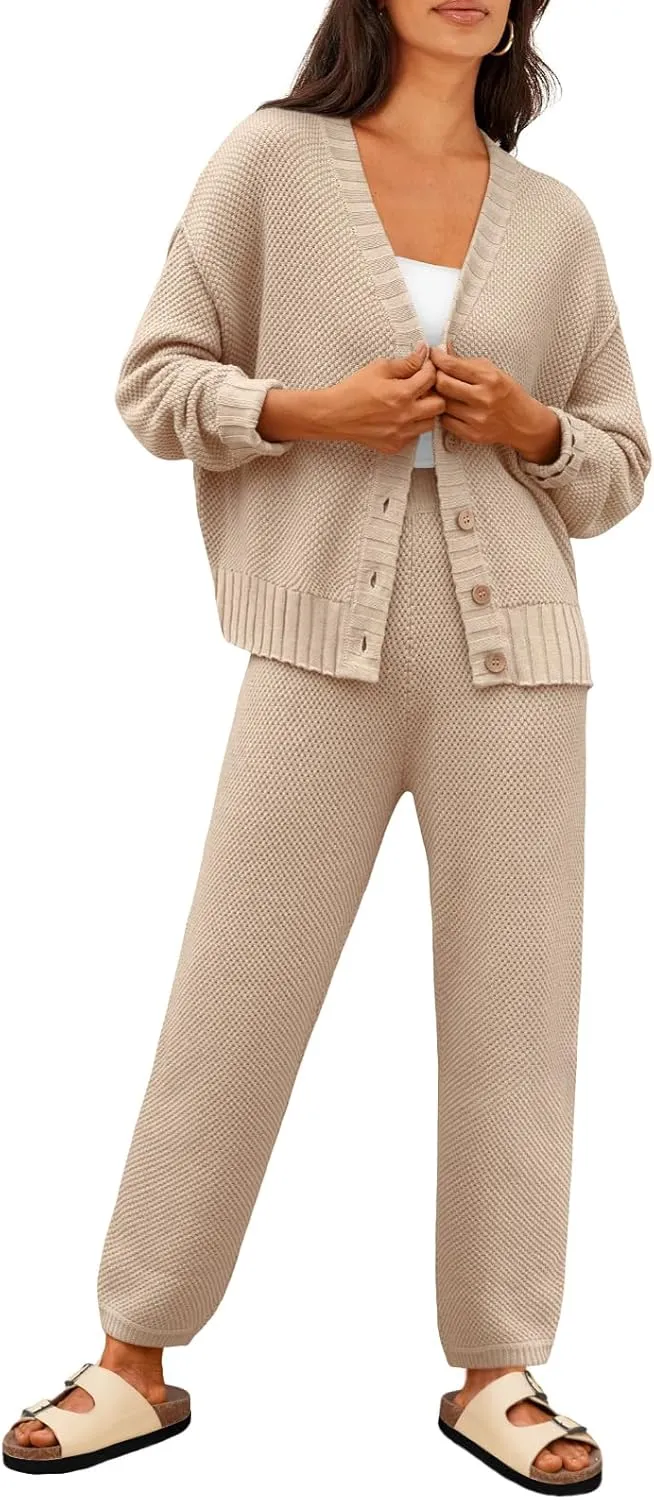 LILLUSORY Womens Cardigan Pants Sets 2 Piece Slouchy Sweater Loungewear