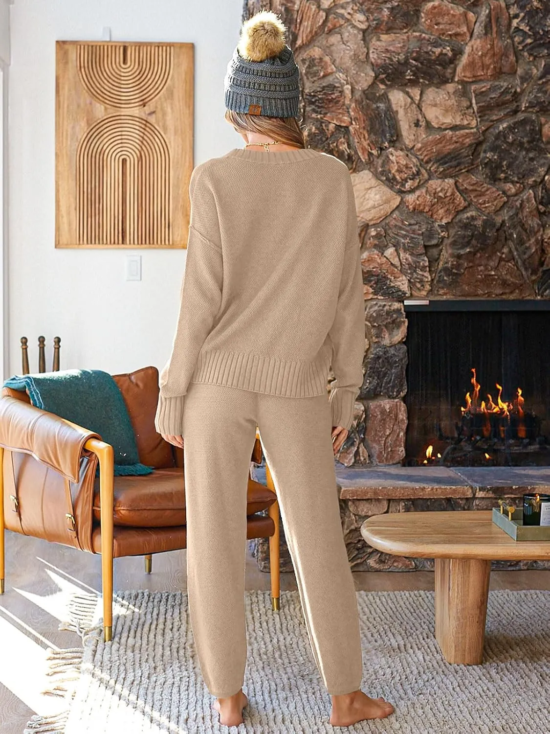 LILLUSORY Womens Cardigan Pants Sets 2 Piece Slouchy Sweater Loungewear