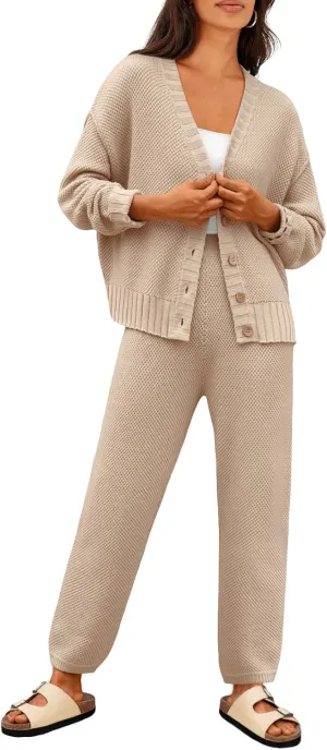 LILLUSORY Womens Cardigan Pants Sets 2 Piece Slouchy Sweater Loungewear