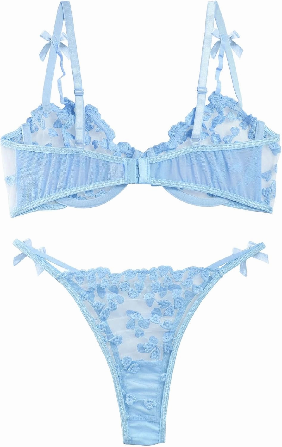 Lilosy Sexy Underwire Cute Push Up Strappy Embroidered Mesh Sheer Lingerie Set See Through Panty Bra