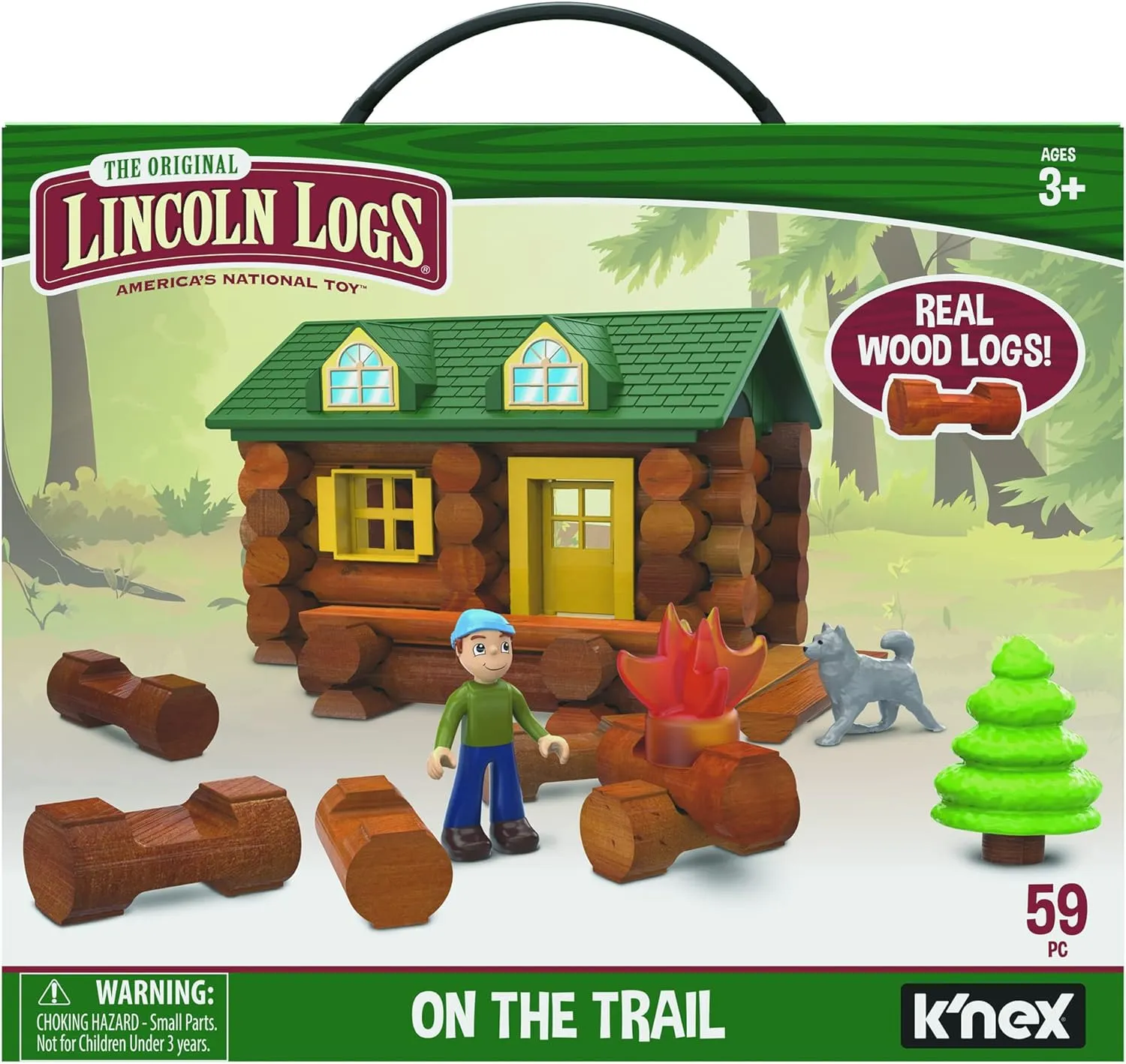 LINCOLN LOGS-On The Trail Building Set-59 Pieces-Real Wood Logs - Ages 3  - Best Retro Building Gift Set for Boys/Girls-Creative Construction Engineering-Top Blocks Game Kit - Preschool Education Toy