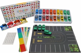 Line Up Sensory Toys Playset, 32-Piece Toy Vehicle Set w/Shapes, Colors and Counting