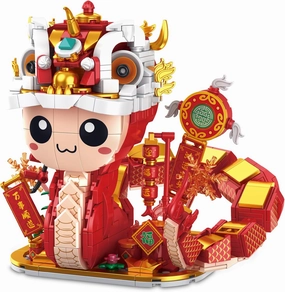 Lion Dance Snake Building Set - 845PCS MOC Cute Animal Building Kit for Adults, Collectible Home Decor and Office Art, Mother's Day Birthday Gifts Toys for Women Adults and Teens Age 8 