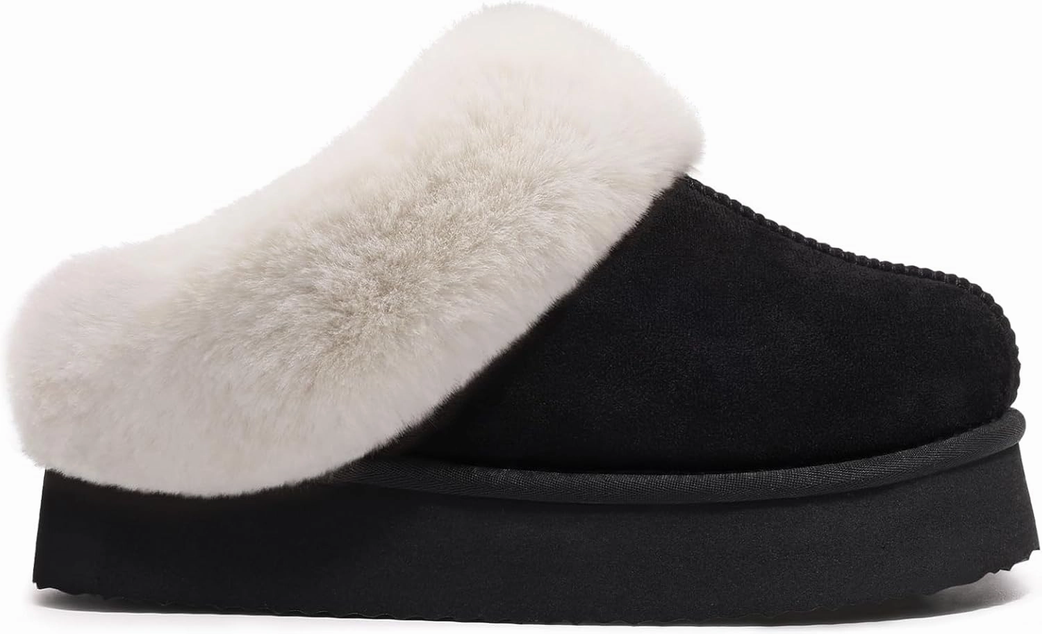 Litfun Fuzzy Platform Slippers for Women Comfy Winter House Shoes with Memory Foam Indoor Outdoor