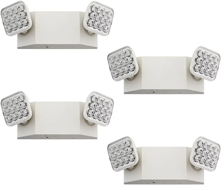 Lithonia Lighting Basics LED Emergency Light, Emergency Lighting with Dual Adjustable LED Lamp Heads, Wall Mount, Damp Location Rated, 90-Minute Backup, 120/277V, White, 4-Pack (EU2C CP4)