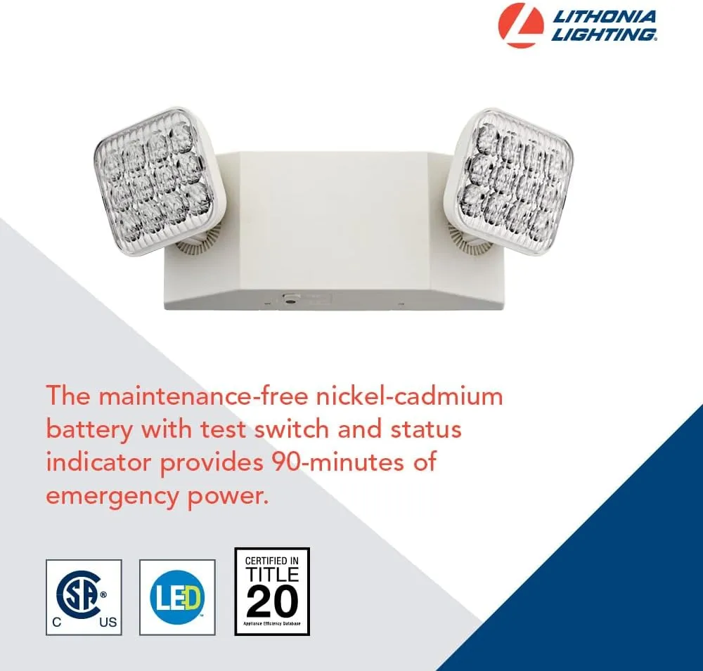 Lithonia Lighting Basics LED Emergency Light, Emergency Lighting with Dual Adjustable LED Lamp Heads, Wall Mount, Damp Location Rated, 90-Minute Backup, 120/277V, White, 4-Pack (EU2C CP4)