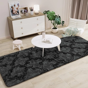 LOCHAS Luxury Shag Area Rug 2x6 Feet Geometric Plush Fluffy Rugs, Extra Soft Carpet Moroccan Rugs for Bedroom Living Room Dorm Kids, High Pile Shaggy Floor Rug Decor, Dark Grey/Black