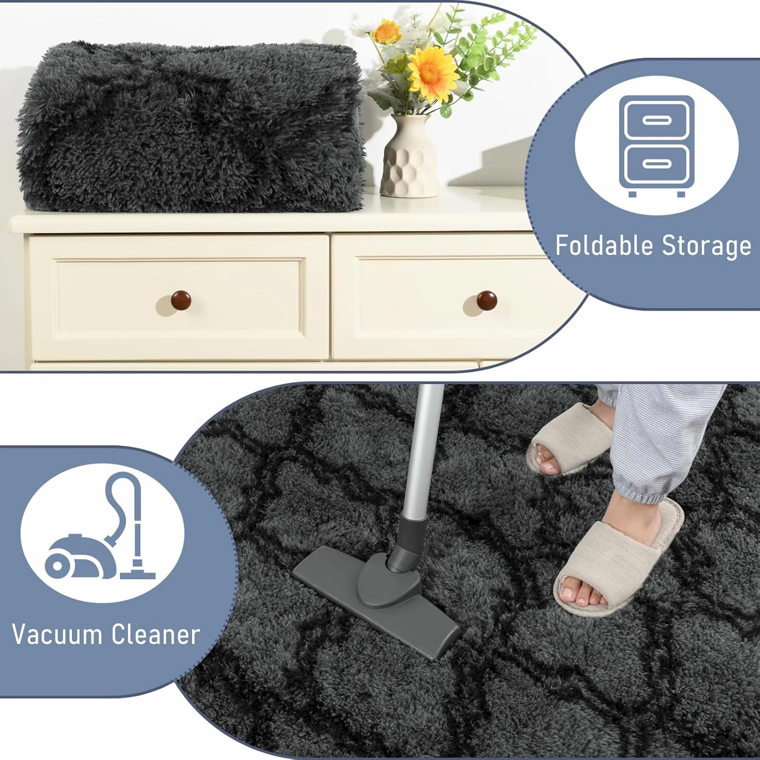 LOCHAS Luxury Shag Area Rug 2x6 Feet Geometric Plush Fluffy Rugs, Extra Soft Carpet Moroccan Rugs for Bedroom Living Room Dorm Kids, High Pile Shaggy Floor Rug Decor, Dark Grey/Black
