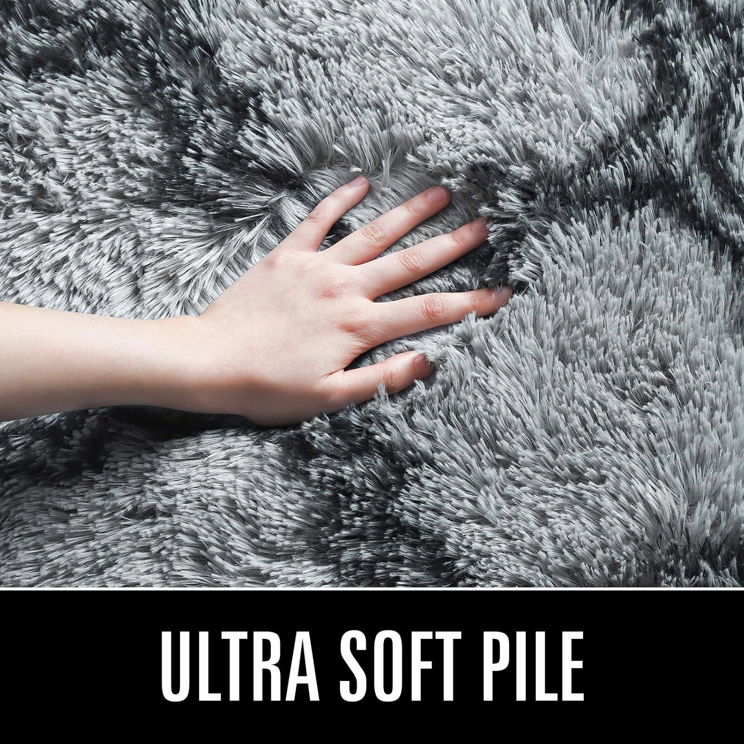 LOCHAS Luxury Shag Area Rug 2x6 Feet Geometric Plush Fluffy Rugs, Extra Soft Carpet Moroccan Rugs for Bedroom Living Room Dorm Kids, High Pile Shaggy Floor Rug Decor, Grey/Black