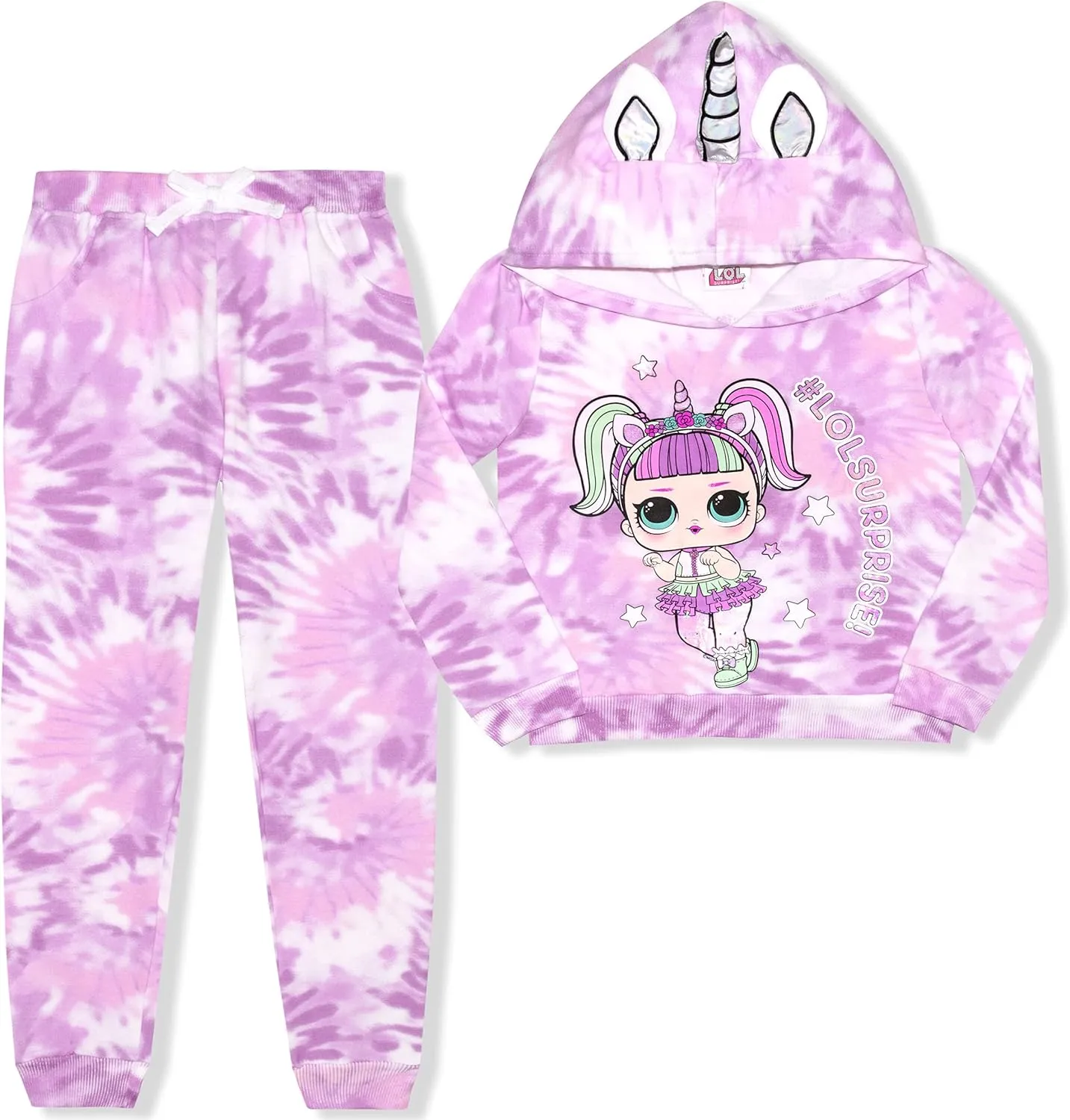 L.O.L. Surprise! Girls 2 Piece Hooded Sweatshirt and Pants Set for Big Kids