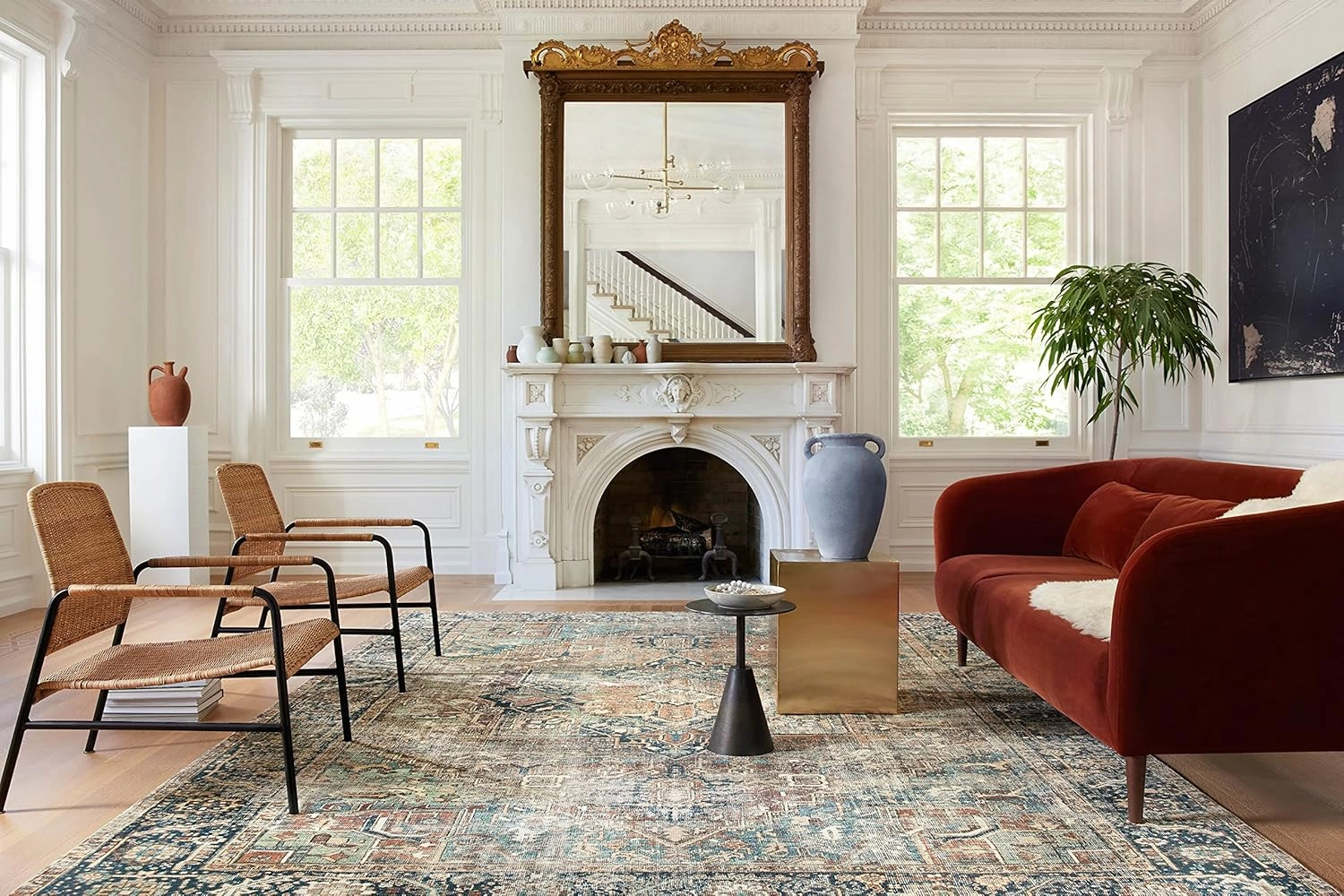 Loloi Margot Collection 2'-6" x 7'-6" Runner Rug in Terracotta/Lagoon - Thick Low Pile Area Rug, No-Shed Easy Clean Large Patterned Area Rug for Living Room, Bedroom, Dining Area
