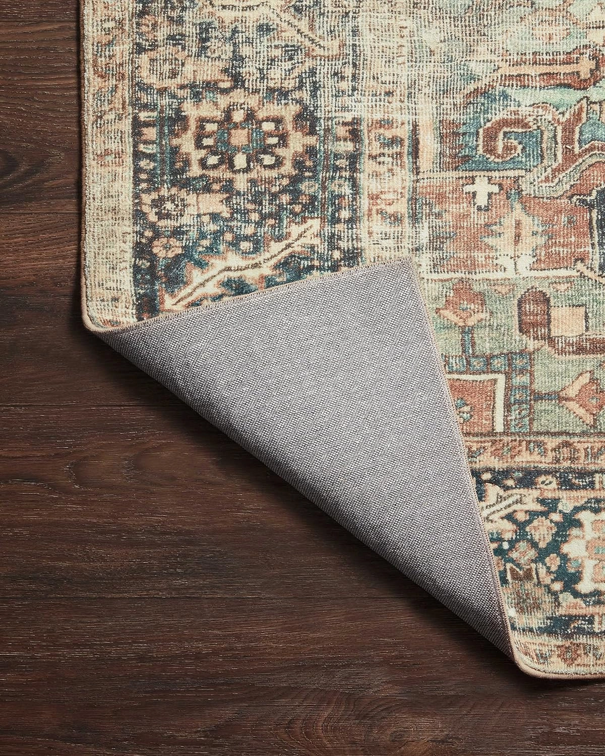 Loloi Margot Collection 2'-6" x 7'-6" Runner Rug in Terracotta/Lagoon - Thick Low Pile Area Rug, No-Shed Easy Clean Large Patterned Area Rug for Living Room, Bedroom, Dining Area