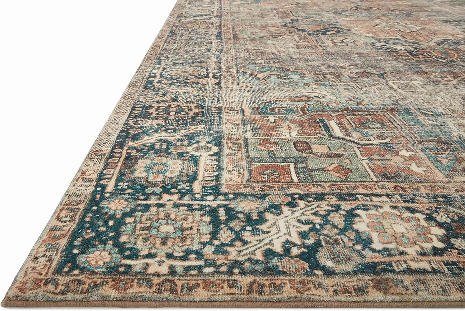 Loloi Margot Collection 2'-6" x 7'-6" Runner Rug in Terracotta/Lagoon - Thick Low Pile Area Rug, No-Shed Easy Clean Large Patterned Area Rug for Living Room, Bedroom, Dining Area