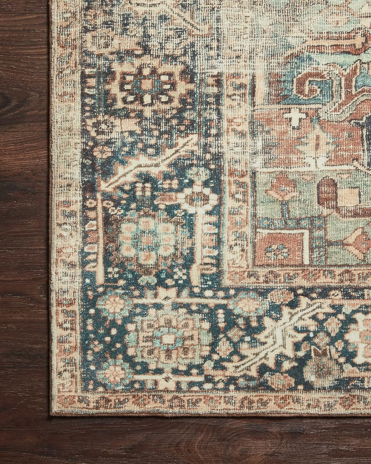 Loloi Margot Collection 2'-6" x 7'-6" Runner Rug in Terracotta/Lagoon - Thick Low Pile Area Rug, No-Shed Easy Clean Large Patterned Area Rug for Living Room, Bedroom, Dining Area