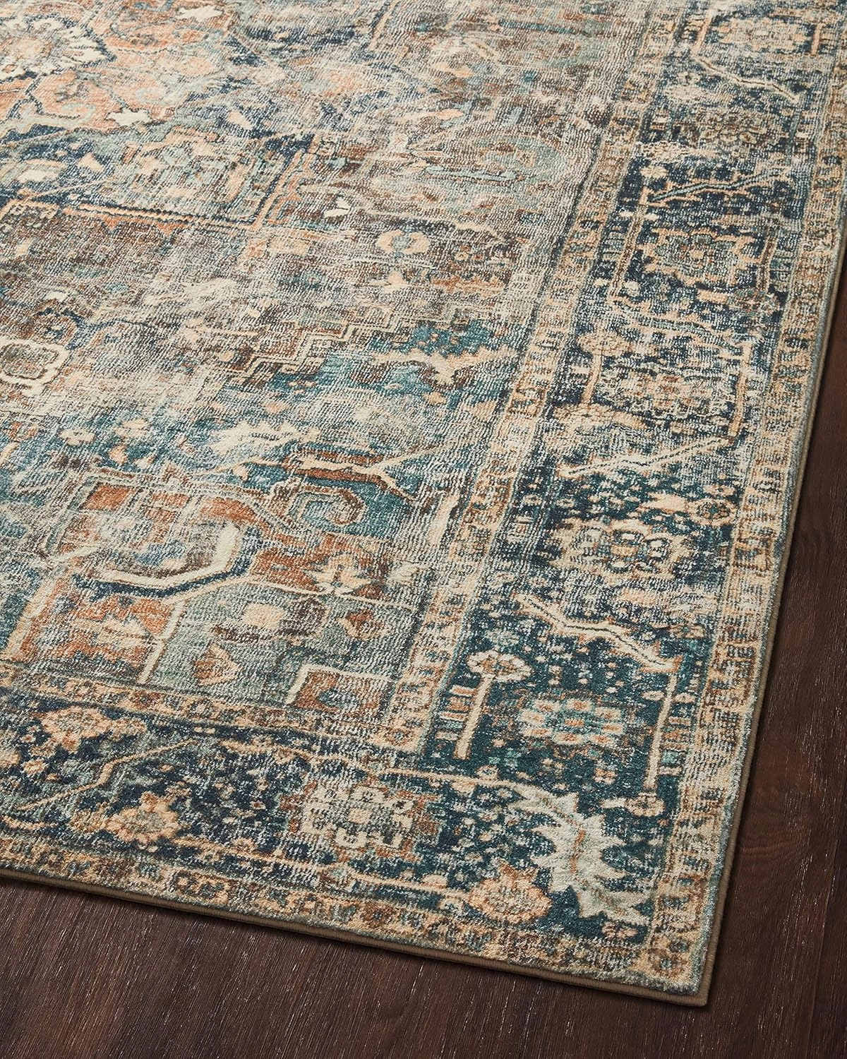 Loloi Margot Collection 2'-6" x 7'-6" Runner Rug in Terracotta/Lagoon - Thick Low Pile Area Rug, No-Shed Easy Clean Large Patterned Area Rug for Living Room, Bedroom, Dining Area