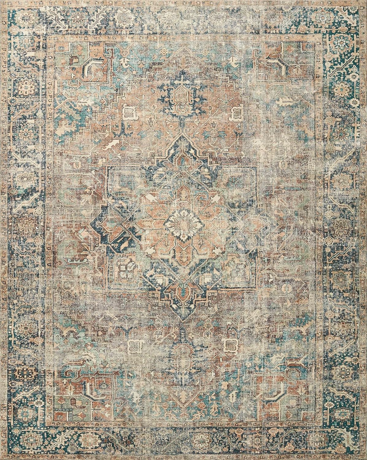 Loloi Margot Collection 2'-6" x 7'-6" Runner Rug in Terracotta/Lagoon - Thick Low Pile Area Rug, No-Shed Easy Clean Large Patterned Area Rug for Living Room, Bedroom, Dining Area
