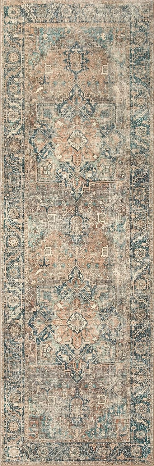 Loloi Margot Collection 2'-6" x 7'-6" Runner Rug in Terracotta/Lagoon - Thick Low Pile Area Rug, No-Shed Easy Clean Large Patterned Area Rug for Living Room, Bedroom, Dining Area