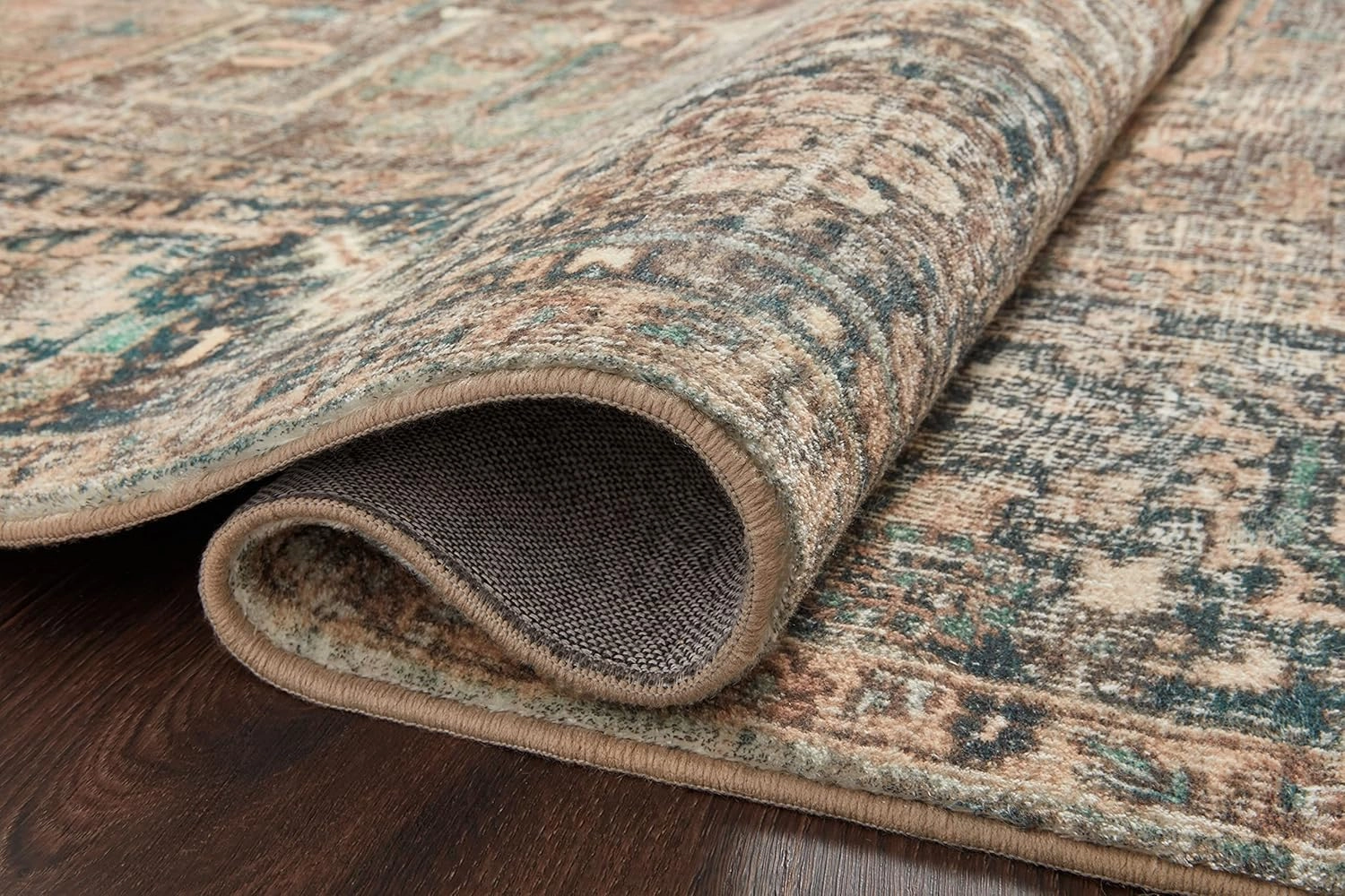 Loloi Margot Collection 2'-6" x 7'-6" Runner Rug in Terracotta/Lagoon - Thick Low Pile Area Rug, No-Shed Easy Clean Large Patterned Area Rug for Living Room, Bedroom, Dining Area