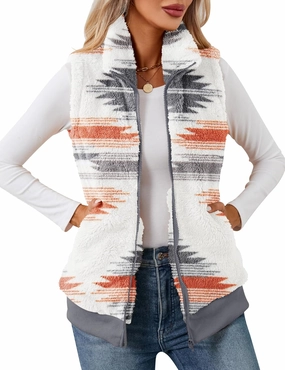 LOMON Womens Fuzzy Fleece Vest, Casual Warm Sleeveless Zip Up Sherpa Vest Jacket with Pockets for Fall/Winter