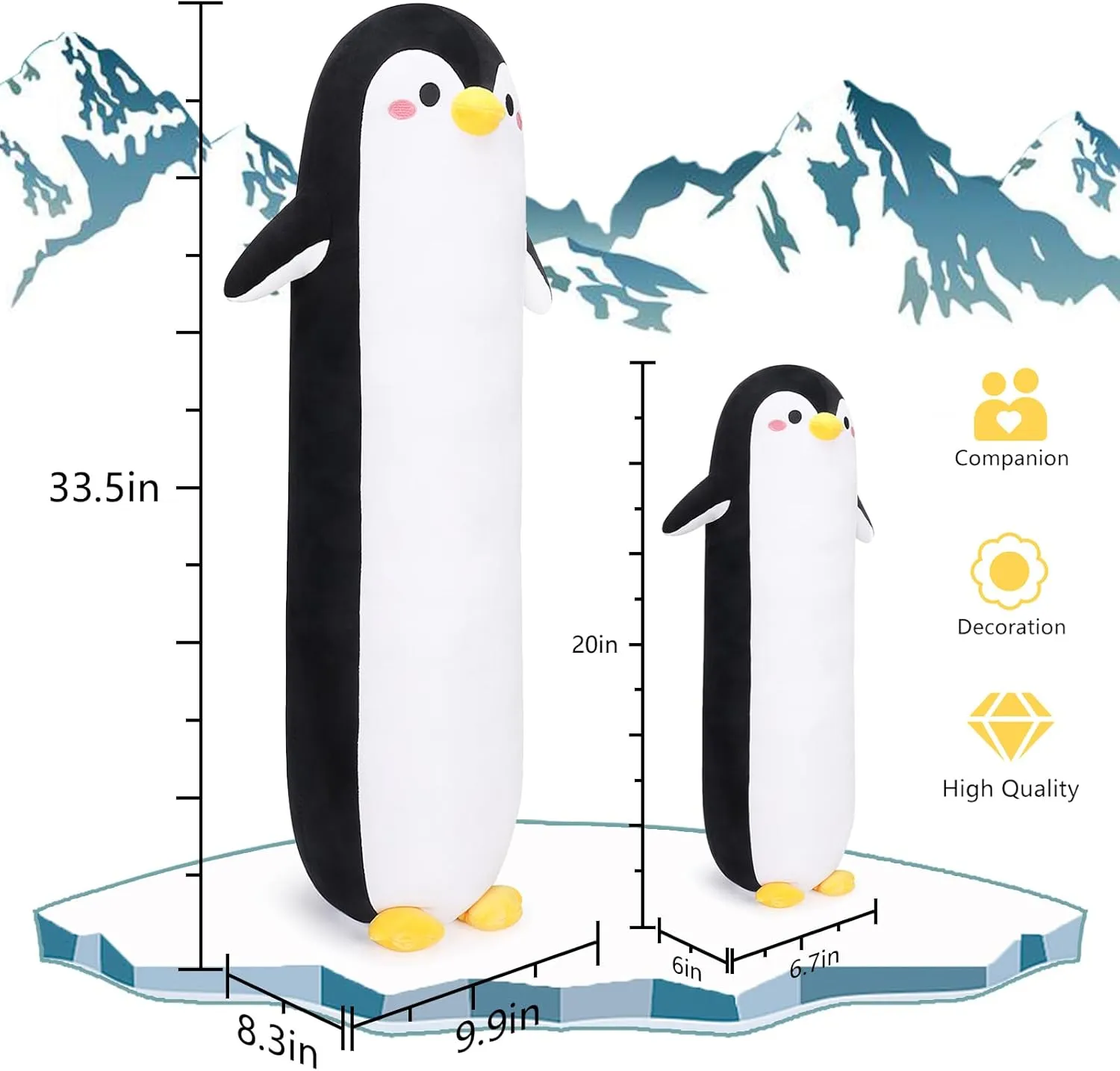 Long Penguin Plush Pillow, 33.5” Black Penguin Stuffed Animal, Cute Cartoon Sleeping Plushy, Soft Cuddly Hugging Plush Toys Kawaii Body Pillow, Sweet Gift at Birthday