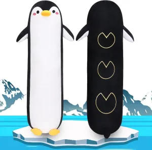 Long Penguin Plush Pillow, 33.5” Black Penguin Stuffed Animal, Cute Cartoon Sleeping Plushy, Soft Cuddly Hugging Plush Toys Kawaii Body Pillow, Sweet Gift at Birthday