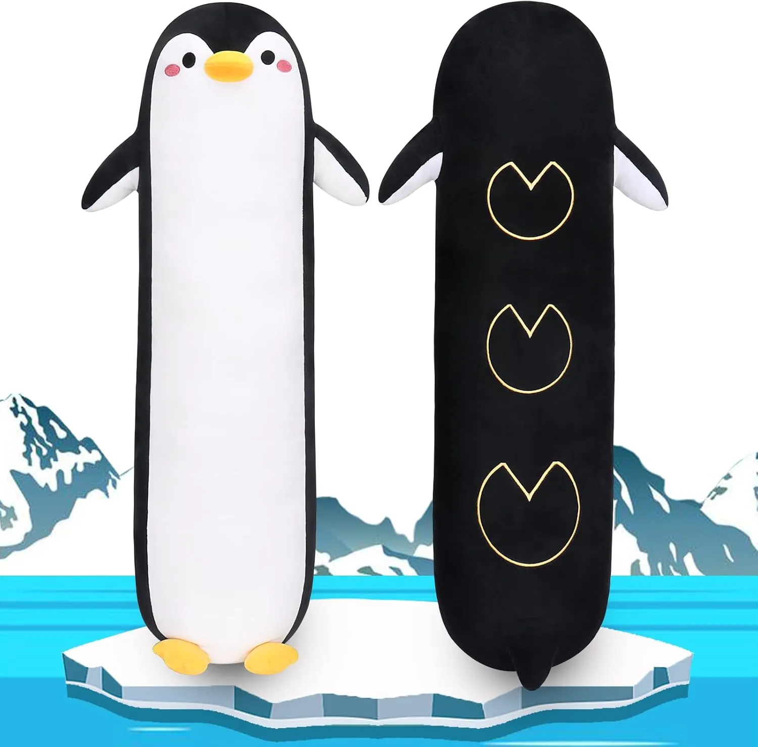 Long Penguin Plush Pillow, 33.5” Black Penguin Stuffed Animal, Cute Cartoon Sleeping Plushy, Soft Cuddly Hugging Plush Toys Kawaii Body Pillow, Sweet Gift at Birthday