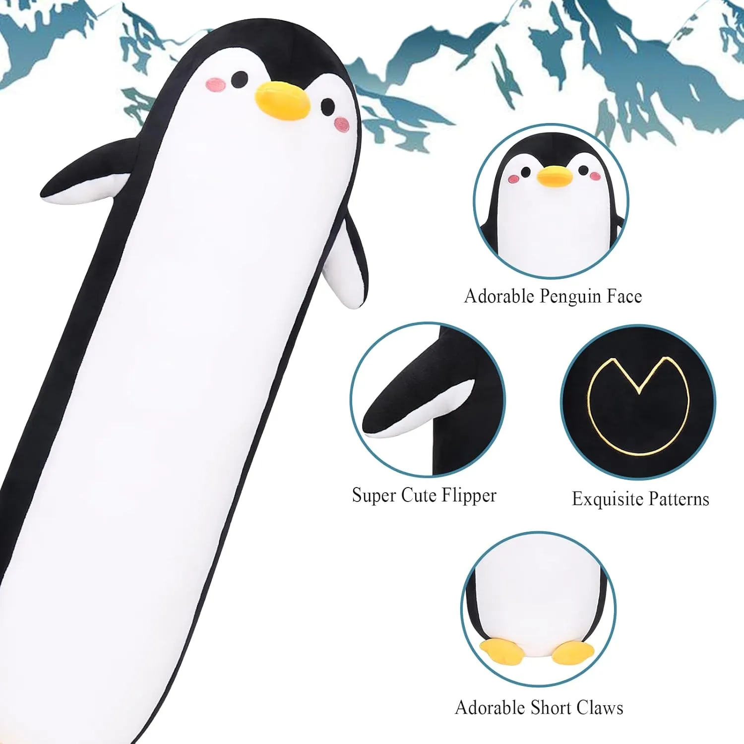 Long Penguin Plush Pillow, 33.5” Black Penguin Stuffed Animal, Cute Cartoon Sleeping Plushy, Soft Cuddly Hugging Plush Toys Kawaii Body Pillow, Sweet Gift at Birthday