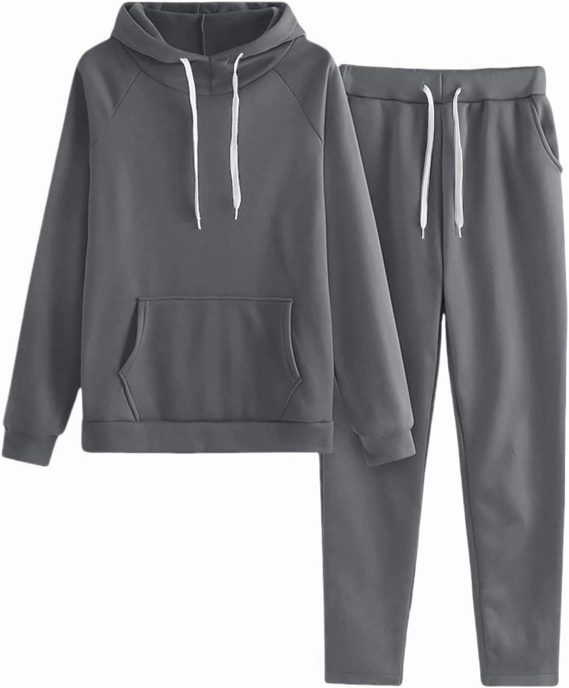 Lounge Matching Set Solid Color with Hat Sports Suit Women Fashion Slim Sweatpants with Multi Pockets