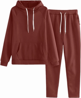 Lounge Matching Set Solid Color with Hat Sports Suit Women Fashion Slim Sweatpants with Multi Pockets