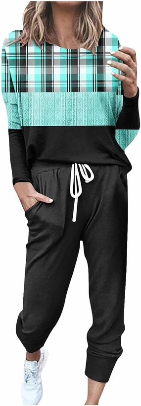 Lounge Sets for Women 2025 Crewneck Pullover Top and Long Pants Tracksuit Half Zip Sweatshirt and Wide Leg Sweatpant