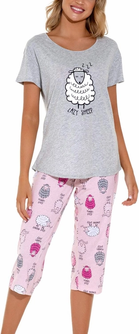 Lu's Chic Women's Cute Pajama Set Soft Cotton Capri Short Sleeve Comfy Pjs Pant Two Piece Sleepwear