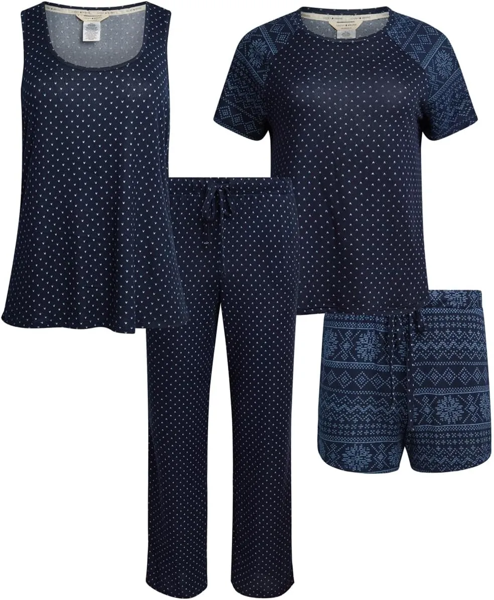 Lucky Brand 4-Piece Lounge Pajamas Sets For Women - Buttery Soft Top, Tank Top, Shorts and Pants
