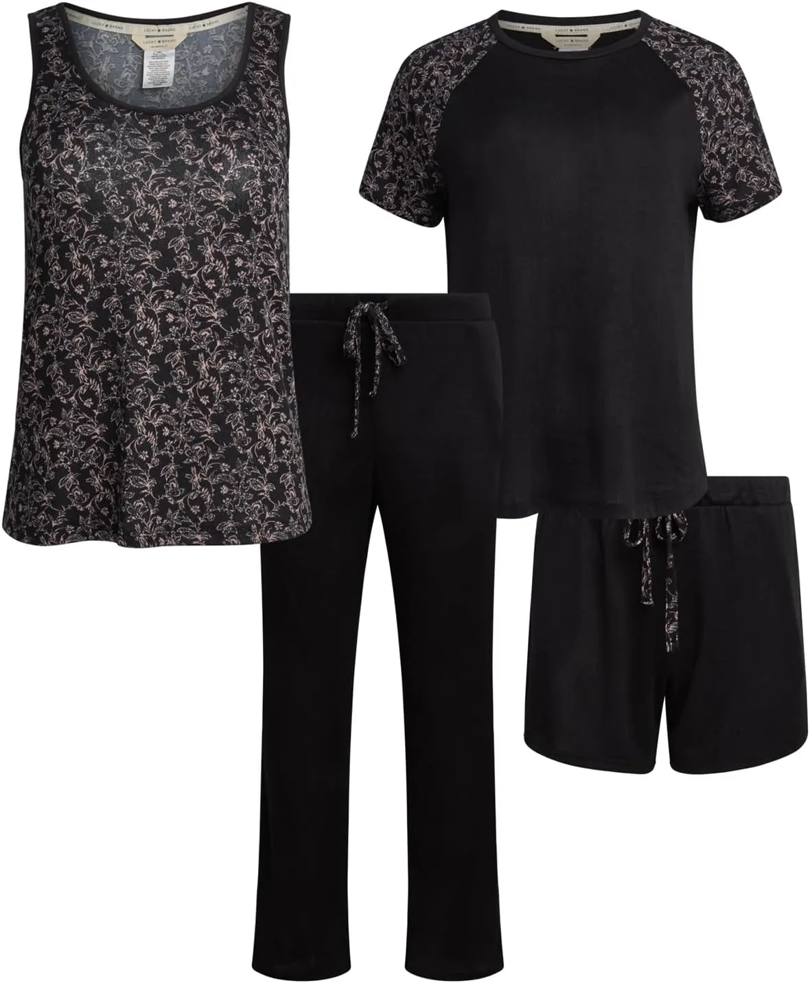 Lucky Brand 4-Piece Lounge Pajamas Sets For Women - Buttery Soft Top, Tank Top, Shorts and Pants