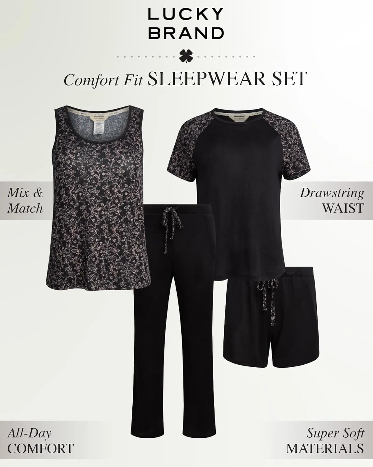 Lucky Brand 4-Piece Lounge Pajamas Sets For Women - Buttery Soft Top, Tank Top, Shorts and Pants