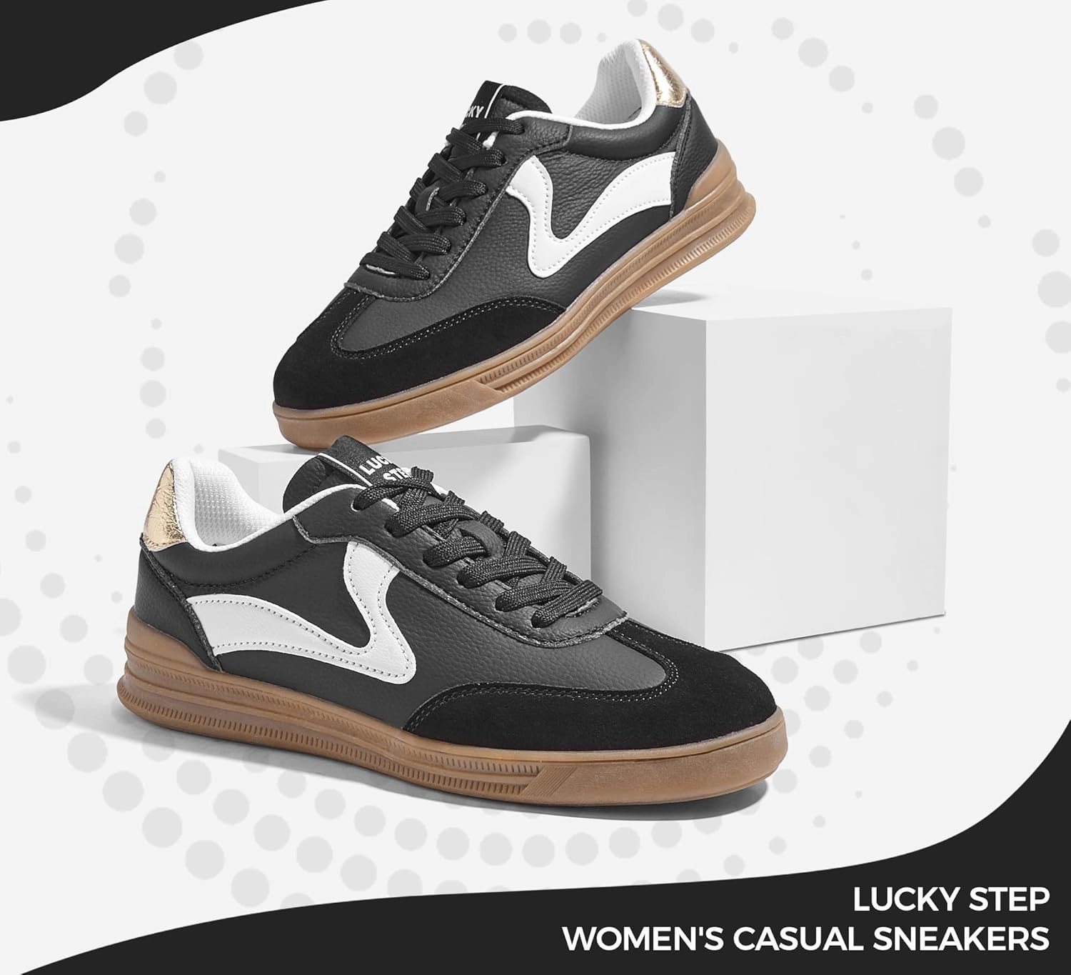 LUCKY STEP Women's Retro Fashion Sneakers Classic Cute Casual Trainers Trendy Footwear Lace up Tennis Walking Skate Shoes