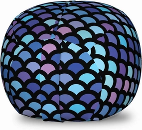 Lunarable Mermaid Scale Storage Toy Bag Chair, Continuous Japanese Circular Pattern Overlap Rounds in Aqua Color Palette, Stuffed Animal Organizer Washable Bag, Small Size, Blue Purple