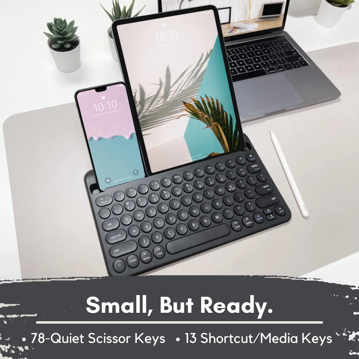 Macally Bluetooth Keyboard for Tablet | Wireless Keyboard for iPad mini/Air/Mini, iPhone (Multi-Device, Built-in Stand, Rechargeable) Easy to Use and Cute Portable