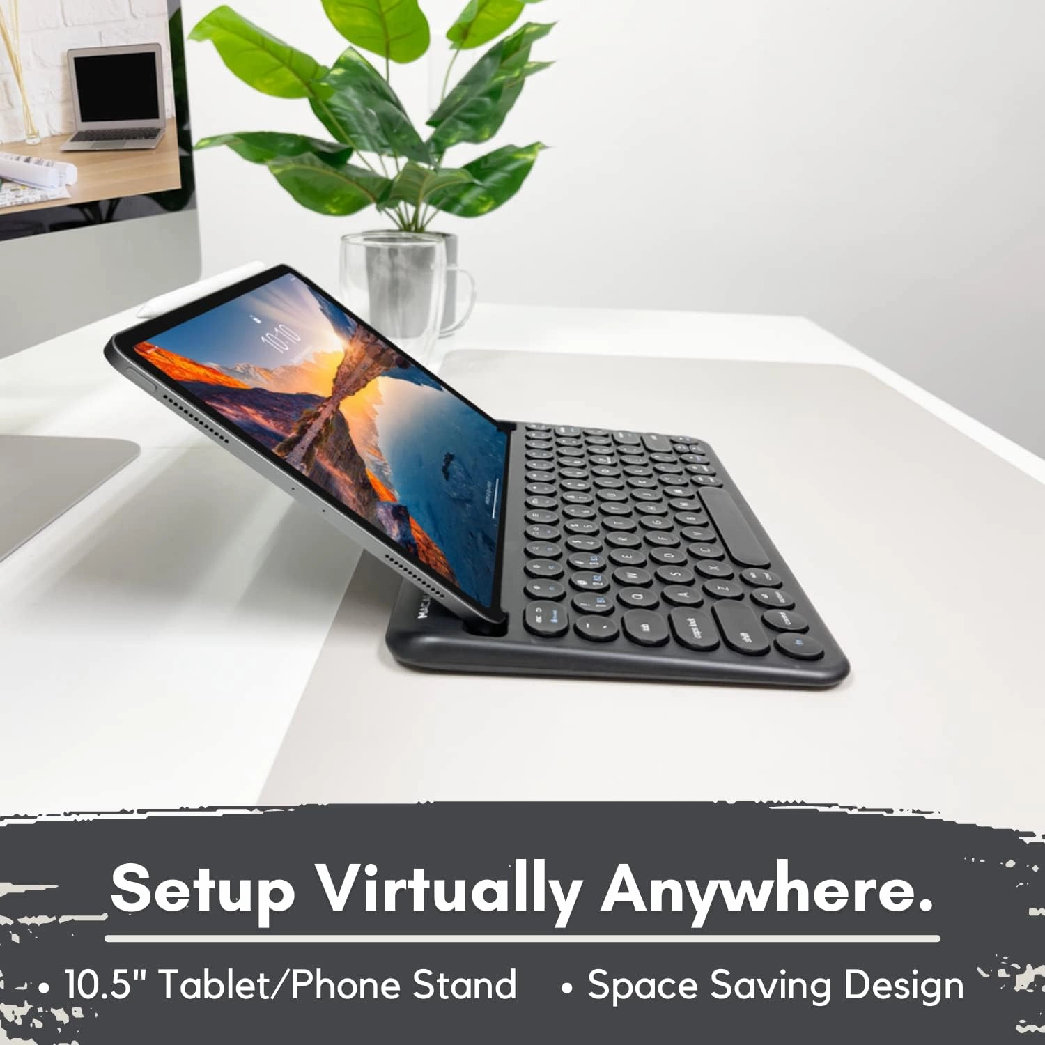 Macally Bluetooth Keyboard for Tablet | Wireless Keyboard for iPad mini/Air/Mini, iPhone (Multi-Device, Built-in Stand, Rechargeable) Easy to Use and Cute Portable