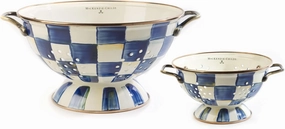 MACKENZIE-CHILDS Enamel Colander Set, Large and Small Strainer Set, Cute Enamel Colanders, 2-Piece Set, Blue-and-White Royal Check