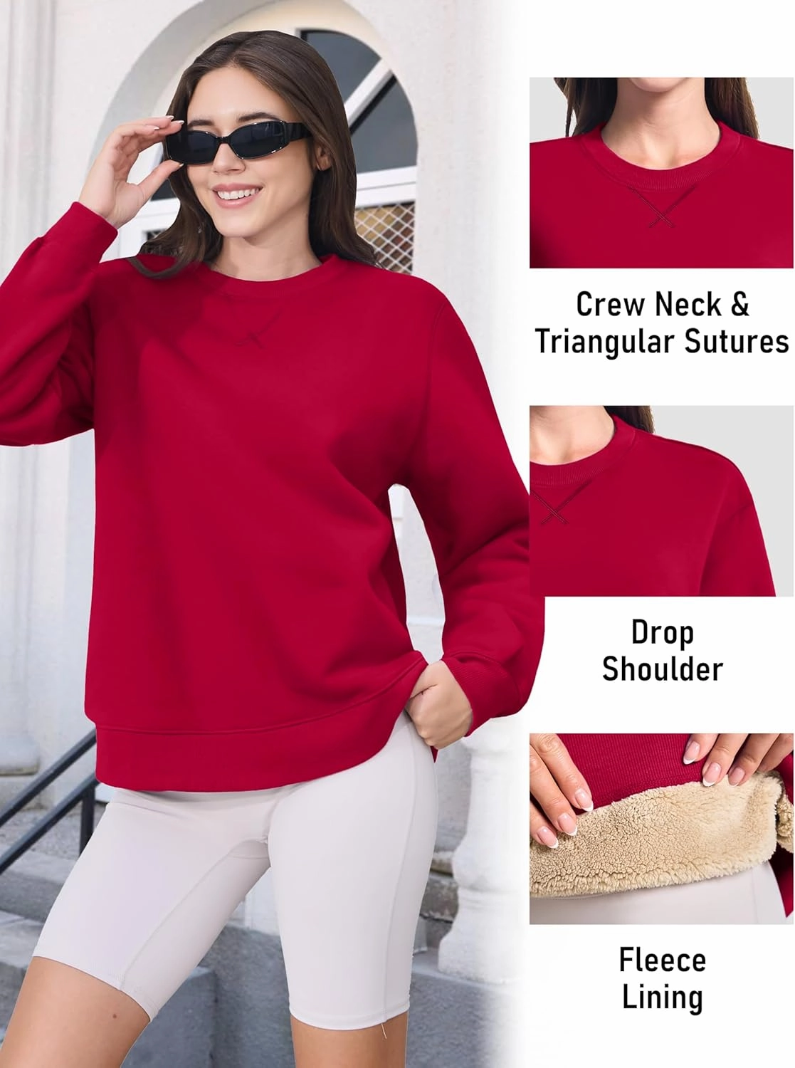 MAGCOMSEN Women's Winter Sweatshirts Sherpa Lined Crewneck Fleece Pullover Warm Casual Heavyweight Long Sleeve Tops