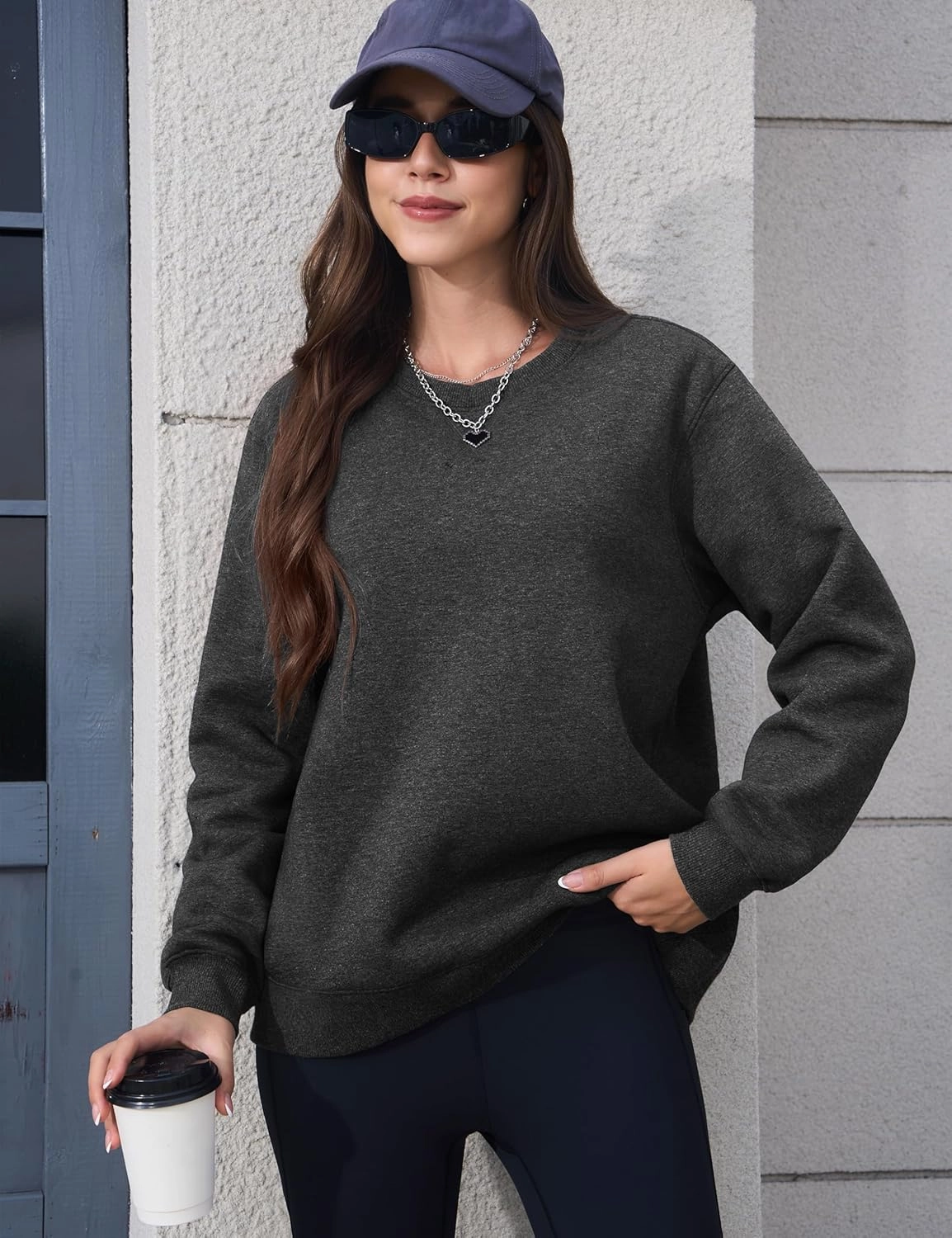 MAGCOMSEN Women's Winter Sweatshirts Sherpa Lined Crewneck Fleece Pullover Warm Casual Heavyweight Long Sleeve Tops