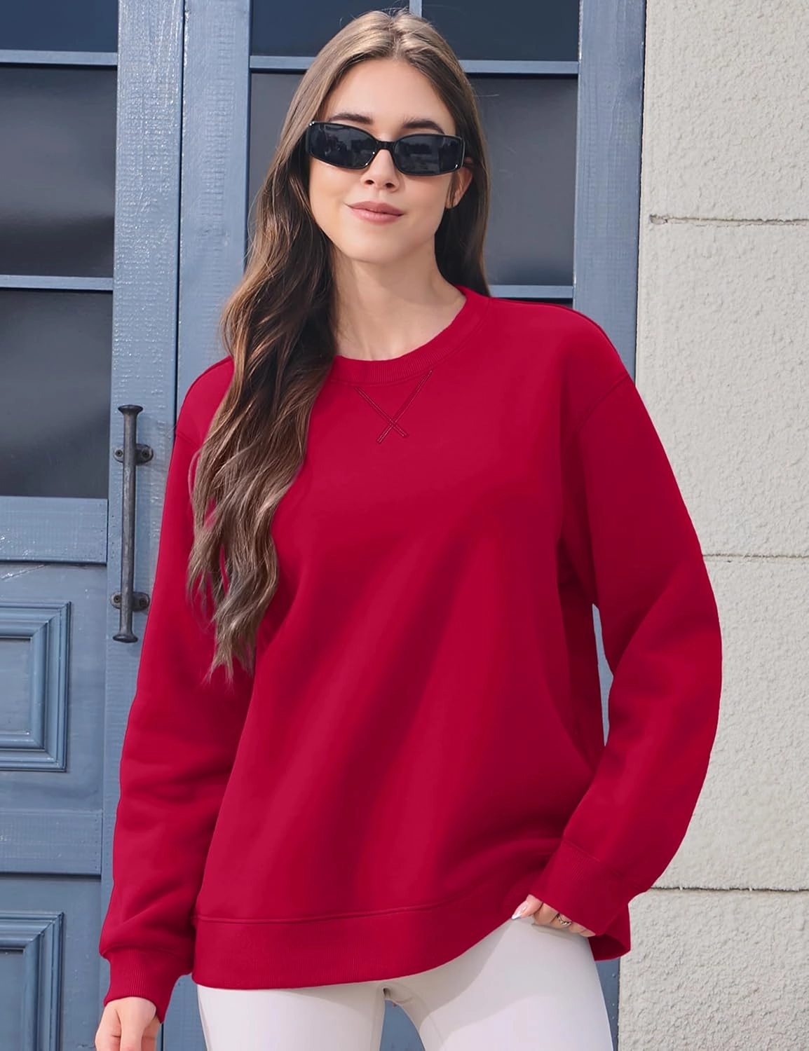 MAGCOMSEN Women's Winter Sweatshirts Sherpa Lined Crewneck Fleece Pullover Warm Casual Heavyweight Long Sleeve Tops
