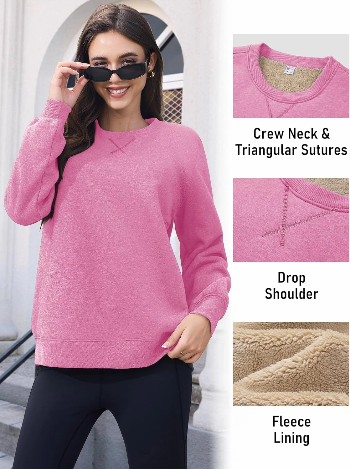 MAGCOMSEN Women's Winter Sweatshirts Sherpa Lined Crewneck Fleece Pullover Warm Casual Heavyweight Long Sleeve Tops