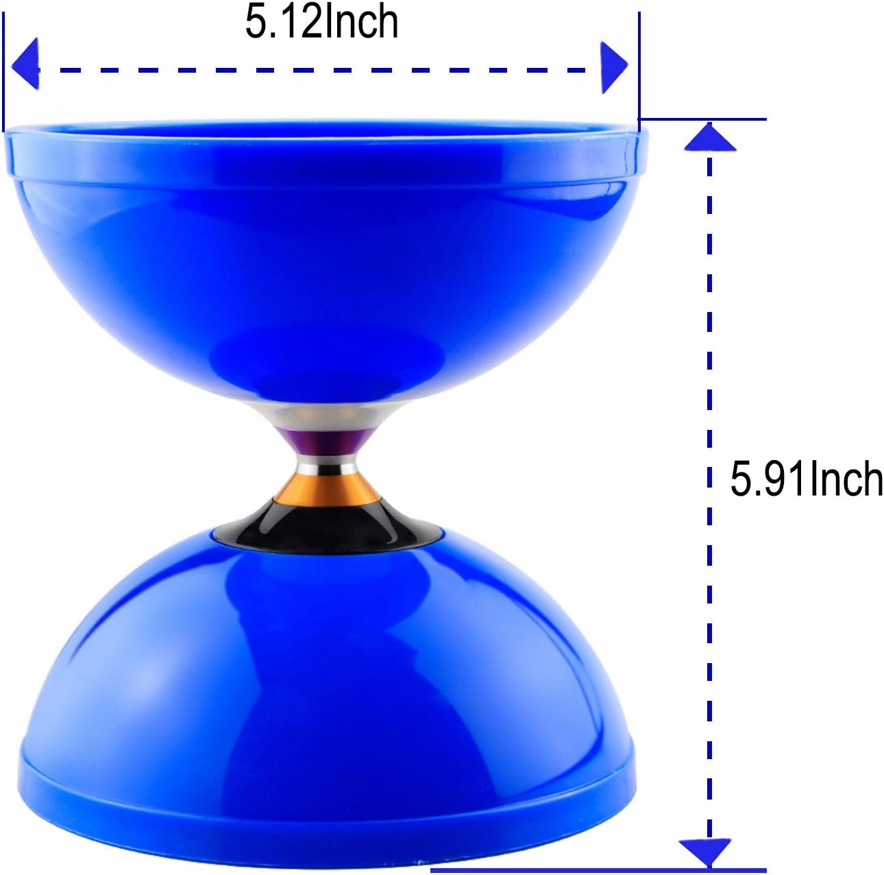 MAGICYOYO Pro Triple Bearing Diabolo Medium Size 5” Blue Chinese Yoyo Toy with 2 Pair Carbon Sticks  2 Extra Strings  1 Net Bag, High Performance Chinese Yoyo Diabolo Skill Toy