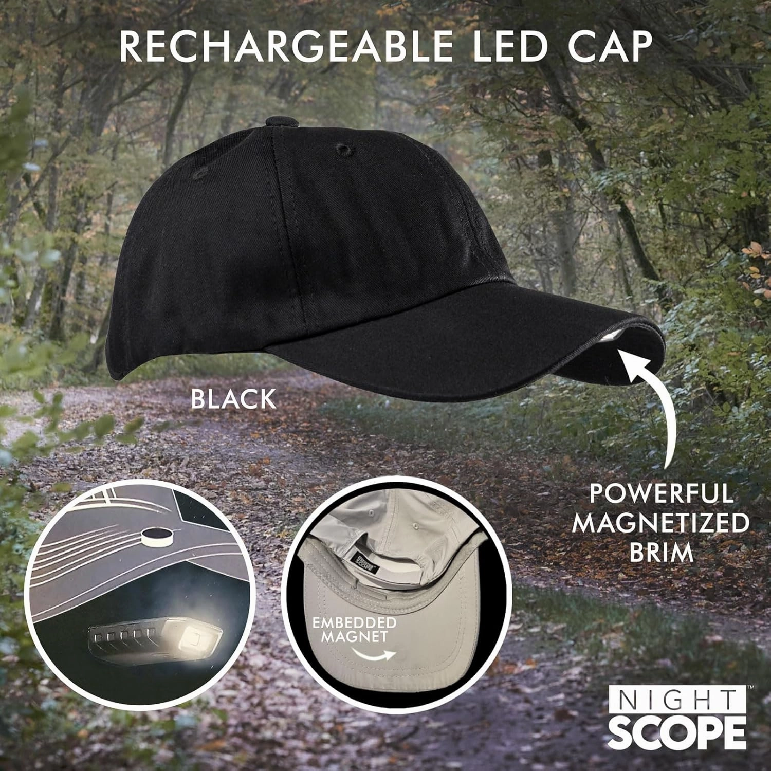 MagnaLite Pro Sport Cap with Hands-Free Magnetized Brim and Powerful Magnetic Rechargeable Mini-LED Attachment