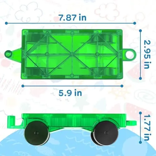 Magnetic Tiles Cars Construction Set - 4 PCS Magnetic Tiles Magnet Bricks Truck Sensory Toys, Educational Magnet Cars Set Building Blocks for 3 4 5 6 7 8  Year Old Girls Boys (Blue Set)