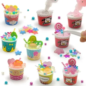 Making Mini Food Toy Miniature Ice Cream Dessert Collectible Toy DIY Kitchen Pretend Play Food Material Kit for Kids Age 8  (6 ICE Cream Dessert)